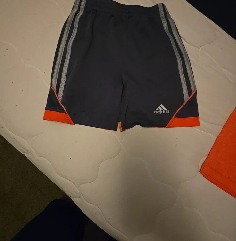 Adidas Orange Tee with Navy Athletic Shorts